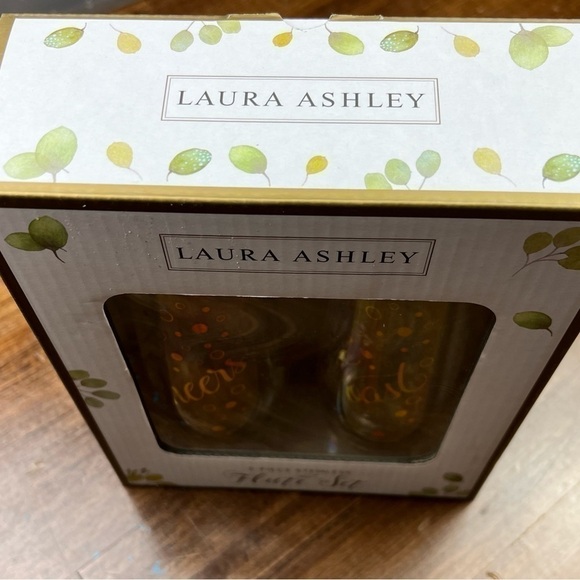 Laura Ashley 2 Piece Stemless Flute Set ~ 8 oz "Cheers""Toast" Champagne New NIB - Picture 5 of 5
